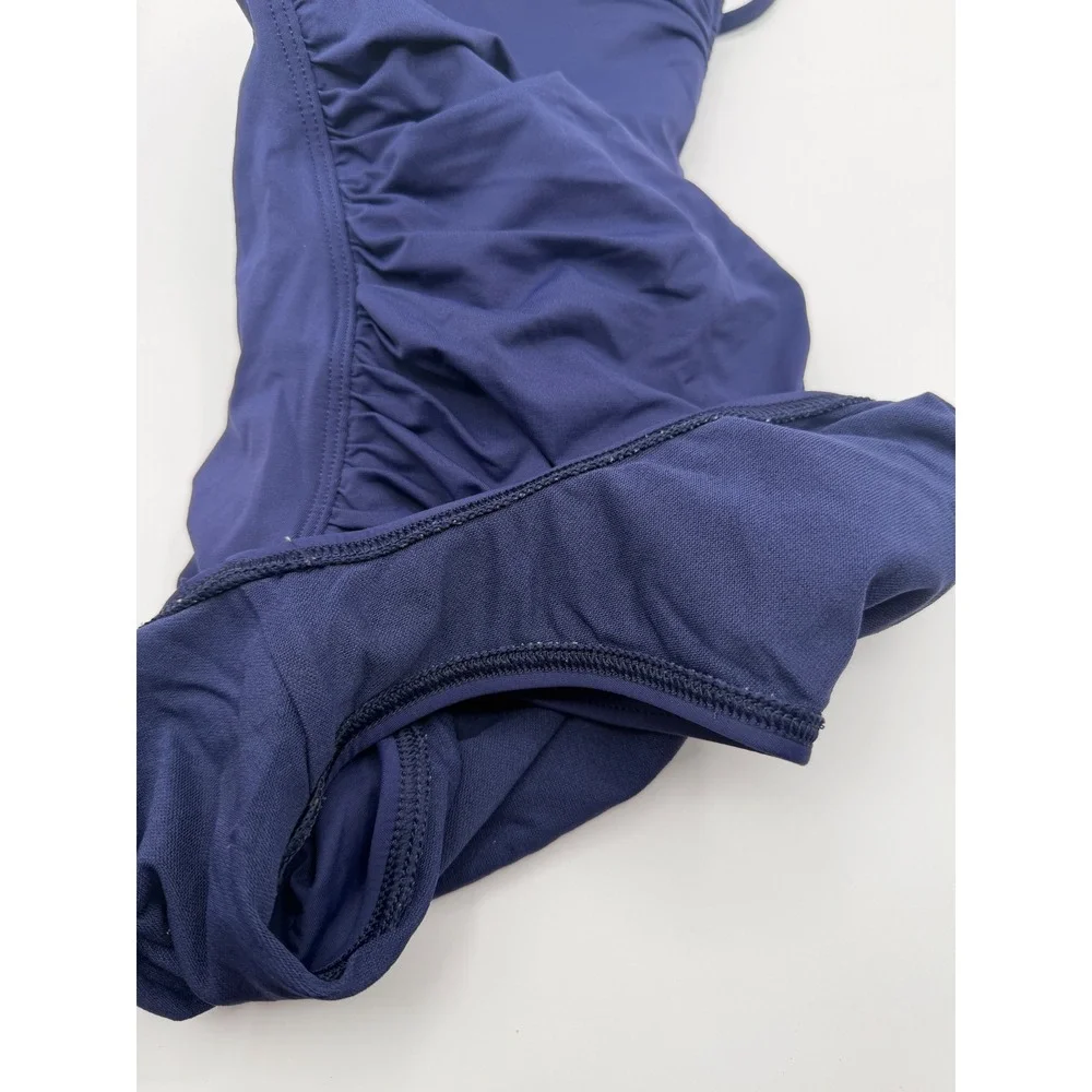 Tommy Bahama Pearl V-wire Bandeau One Piece Swimsuit Womens 6‎ Navy Blue Ruched